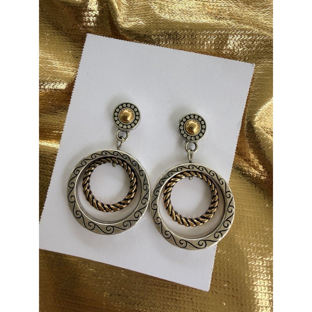 Brighton Rapture Two Tone Circle Dangle Post Earrings Silver Gold Tone Jewelry